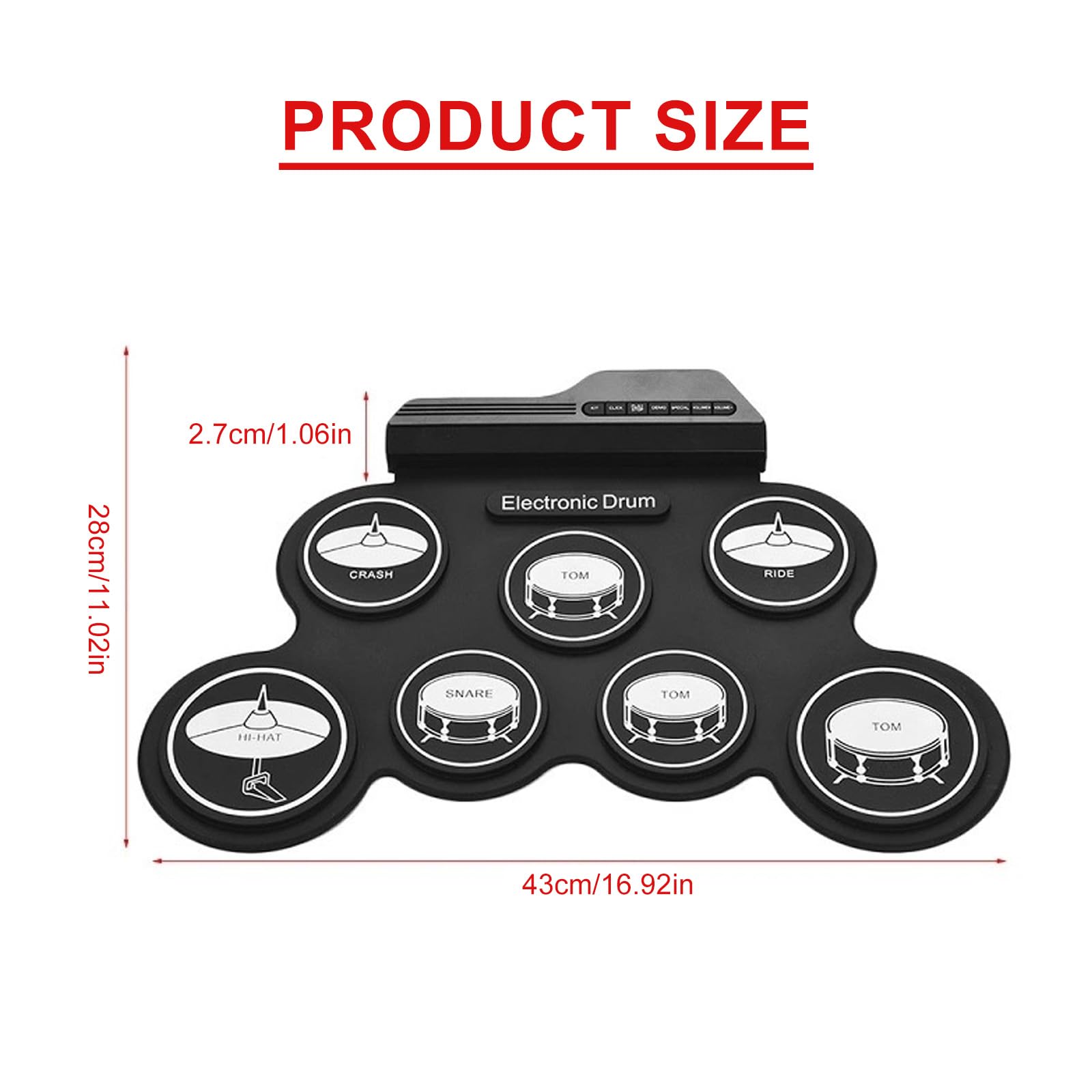 Juego de batería electrónica de 7 almohadillas enrollables para práctica, altavoces integrados, auriculares USB, para niños y adultos principiantes