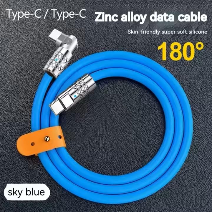 Image of ZAPCORD 180 degree Rotating Fast Charging Cable | USB Type C to C | 1 mtr Extra Long Cable | Tangle Free Silicon | 120W /6A | 480 Mbps High-Speed Data Transfer | For iPhone, Samsung, MI, Oneplus, Oppo
