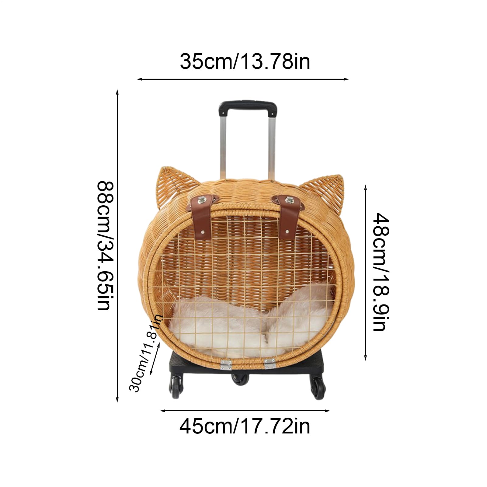 Haustier - Katzen Picks für Hunde | Haustier Kinderwagen für kleine Hunde | Die Kinderwagen für Katzen Rattan mit Rädern | Retro Port Wagen