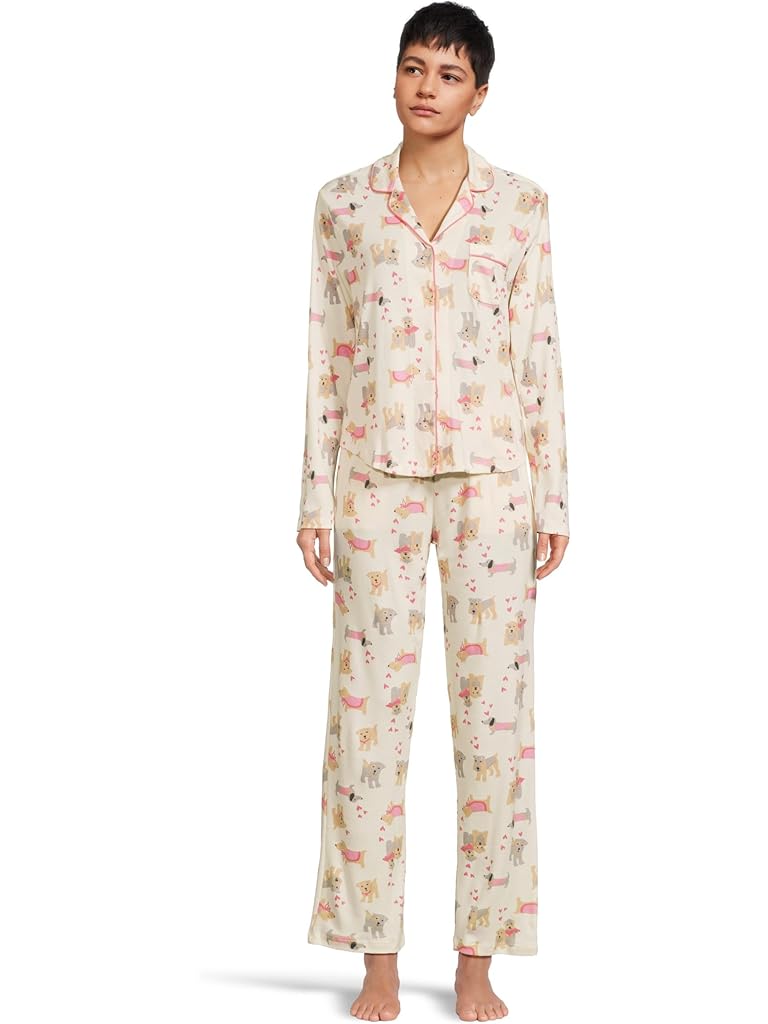 White Karen Neuburger Novelty Long Sleeve Girlfriend Pajama Set