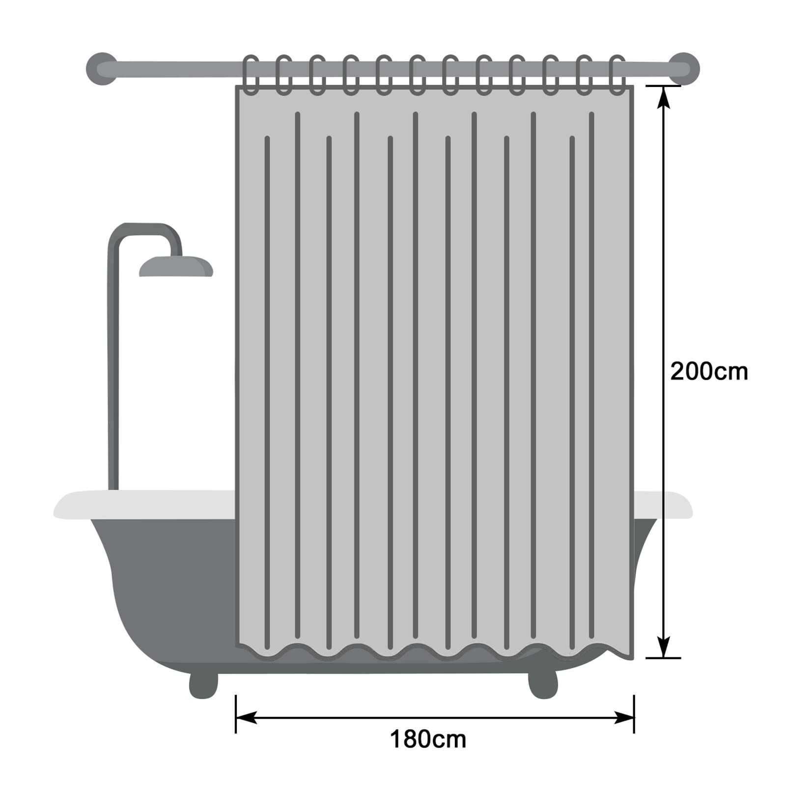 EurCross Cortina de ducha de 180 x 200 cm, tela de baño, cortina de baño para bañera y ducha, cortina de baño naranja de tela de poliéster, antimoho, impermeable y lavable con 12 anillas