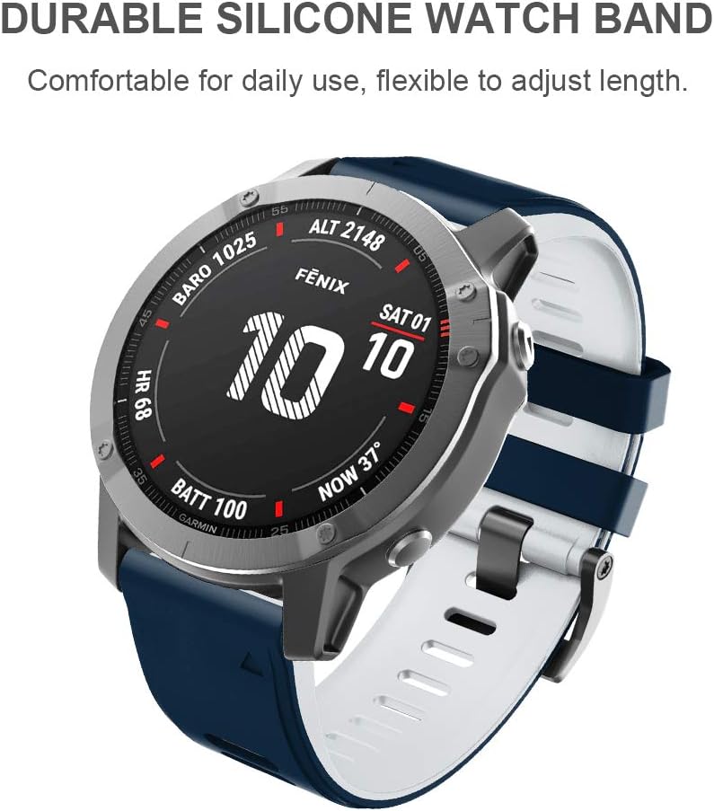 ANCOOL for Fenix 6X Pro Watch Band/Fenix 5X Watch Band/Fenix 7X Watch Band 26MM Silicone Watch Band for Fenix 8 51mm/6X/5X Plus/7X Pro(Dark Blue-White) - Image 4