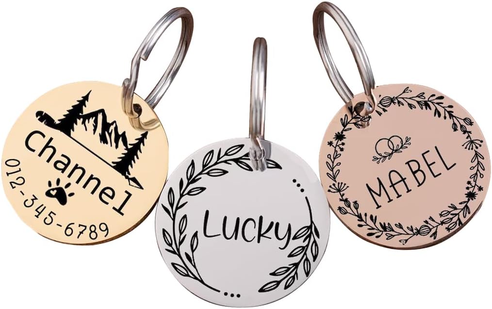LUIGI Pet ID Personalized Stainless Steel Laser Engraved Tag for Pets Dogs, Cats, Horse ID Customized Dog Tag (Rose Gold L)