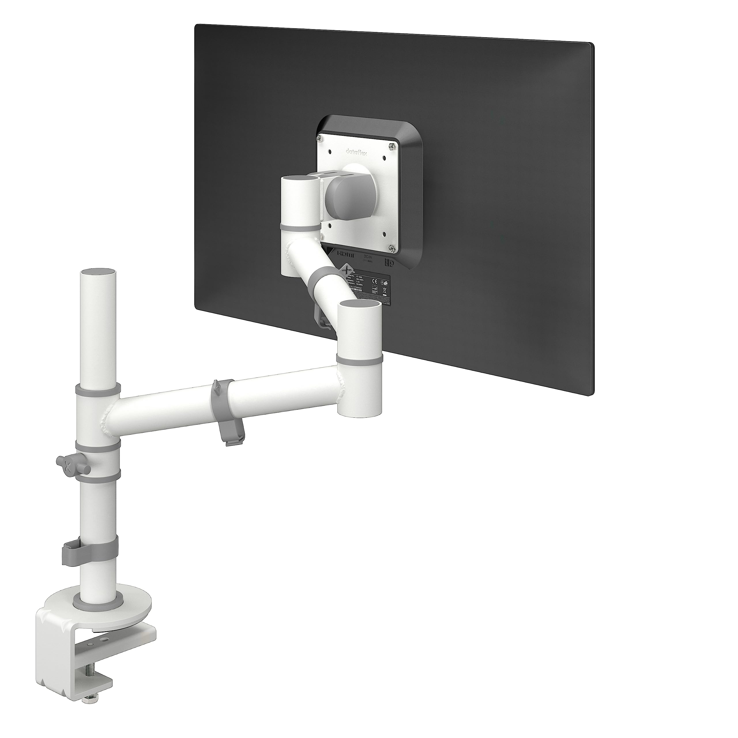 Dataflex Viewgo Monitorarm - Schreibtisch 120 Weiß, platzsparender und ergonomischer Monitorarm, mit Klemme und statischer Höhenverstellung, Stahl, VESA-kompatibel, max. 8kg, geeignet für Monitore bis zu 900mm Höhe | Einzelarm für 1 Monitor, weiß