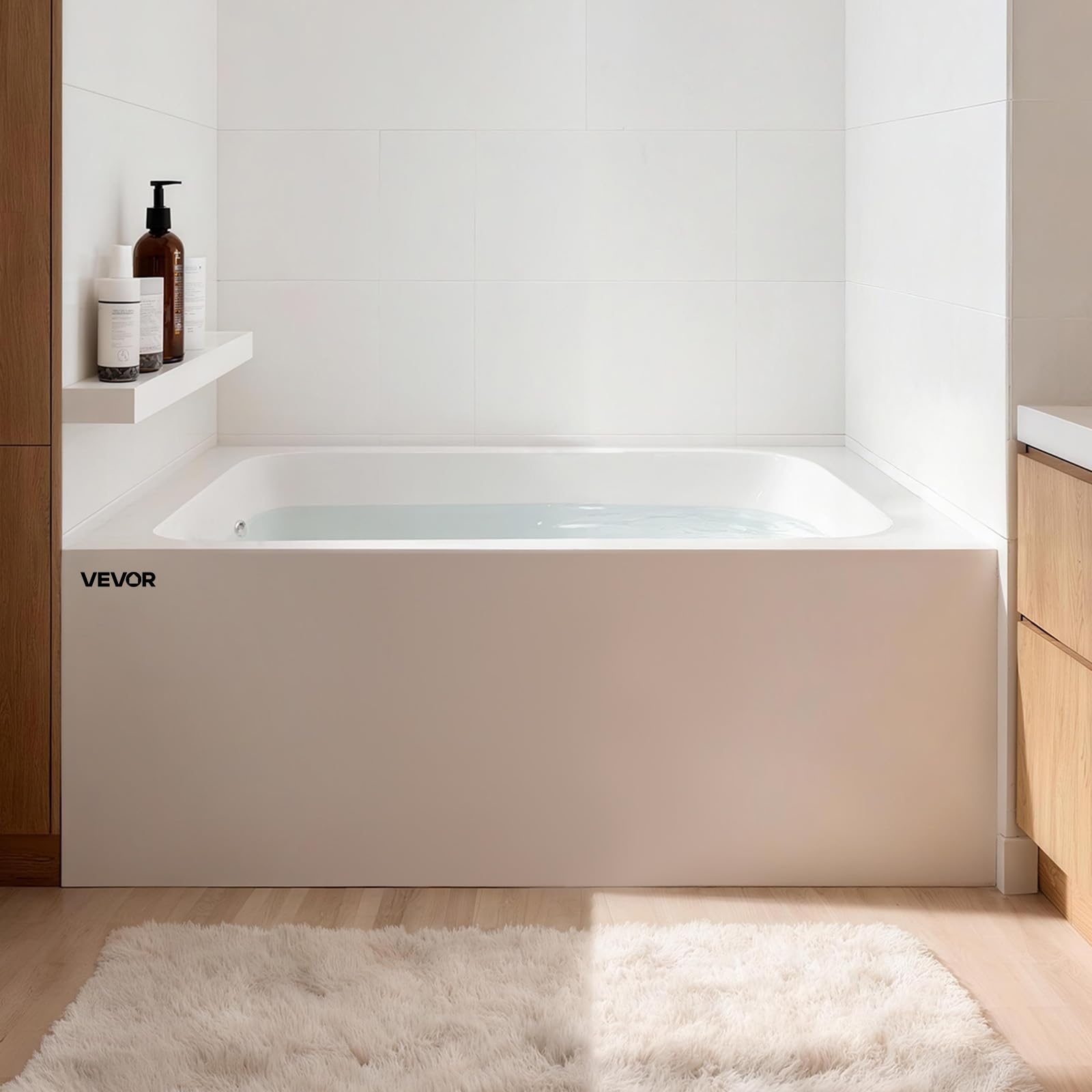 VEVOR Alcove Bathtub, 48" x 30" Contemporary Alcove Acrylic Bathtub, Soaking Bath Tub with Left Hand Drain and Overflow Hole, Large Rectangular Deep