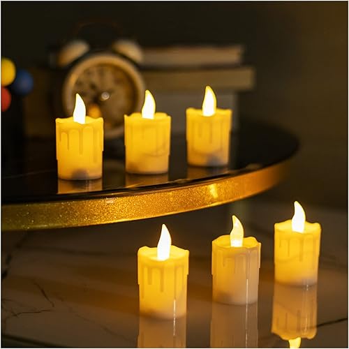 ZHAOFUBAO Paquete de 12 velas de té sin llama, velas de té LED de larga duración a pilas en blanco cálido, velas románticas parpadeantes sin llama