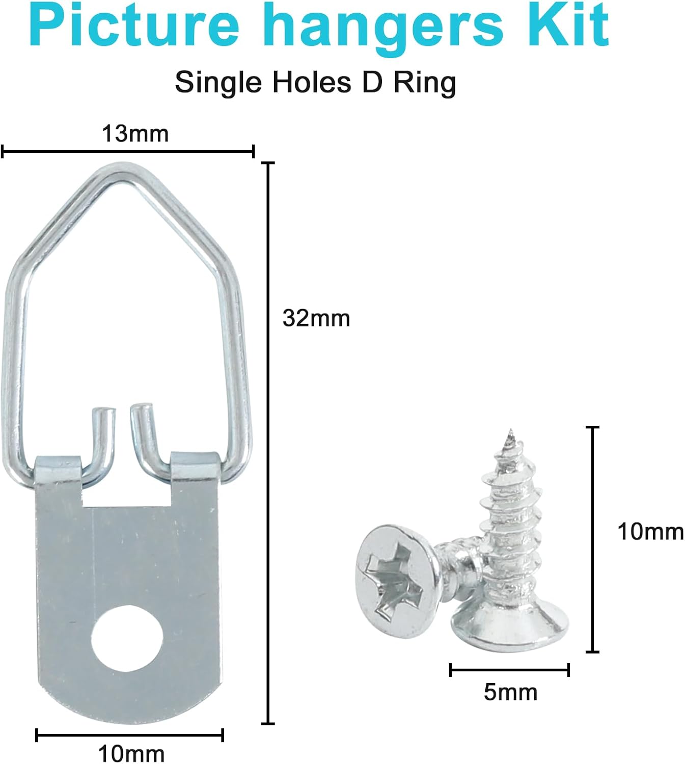 D-Ring Picture Hangers with Screws 100 Pcs, Single Hole Picture Hanging Hardware, Picture Hooks for Mirror, Clock, Decoration, Paintings, Artwork Picture Frame