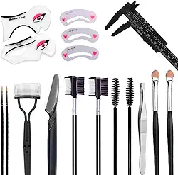 Kit Sobrancelhas Profissional 17 Peças - Com Molde, Pinça, Paquímetro e Pincéis Hipoalergênicos para Design Perfeito(KIT SOMBRANCELHAS - 3 PEÇAS)