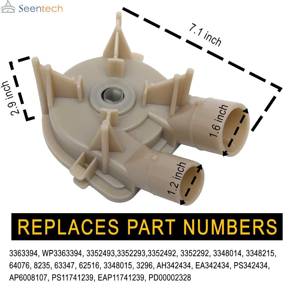 DIKOO Washer Drain Pump Replacement For Whirlpool, Kenmore, Maytag - Fits 3363394, 3352492, 3352493, AP6008107, PS11741239 - View #4