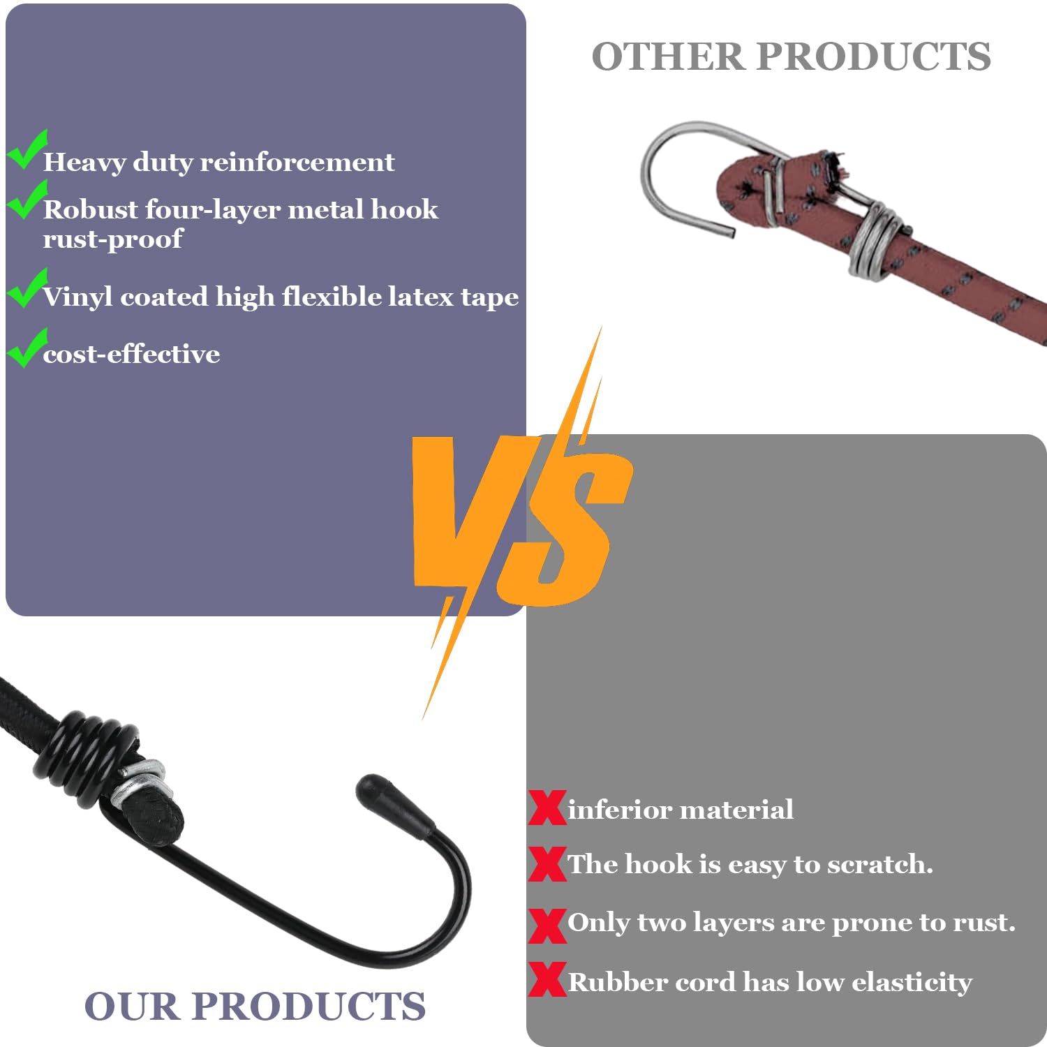 Cordini Elastici Con Ganci - 20 Pezzi Da 40 Cm | Cinghie Elastiche Per Teloni, Tende Da Campeggio E Fissaggi