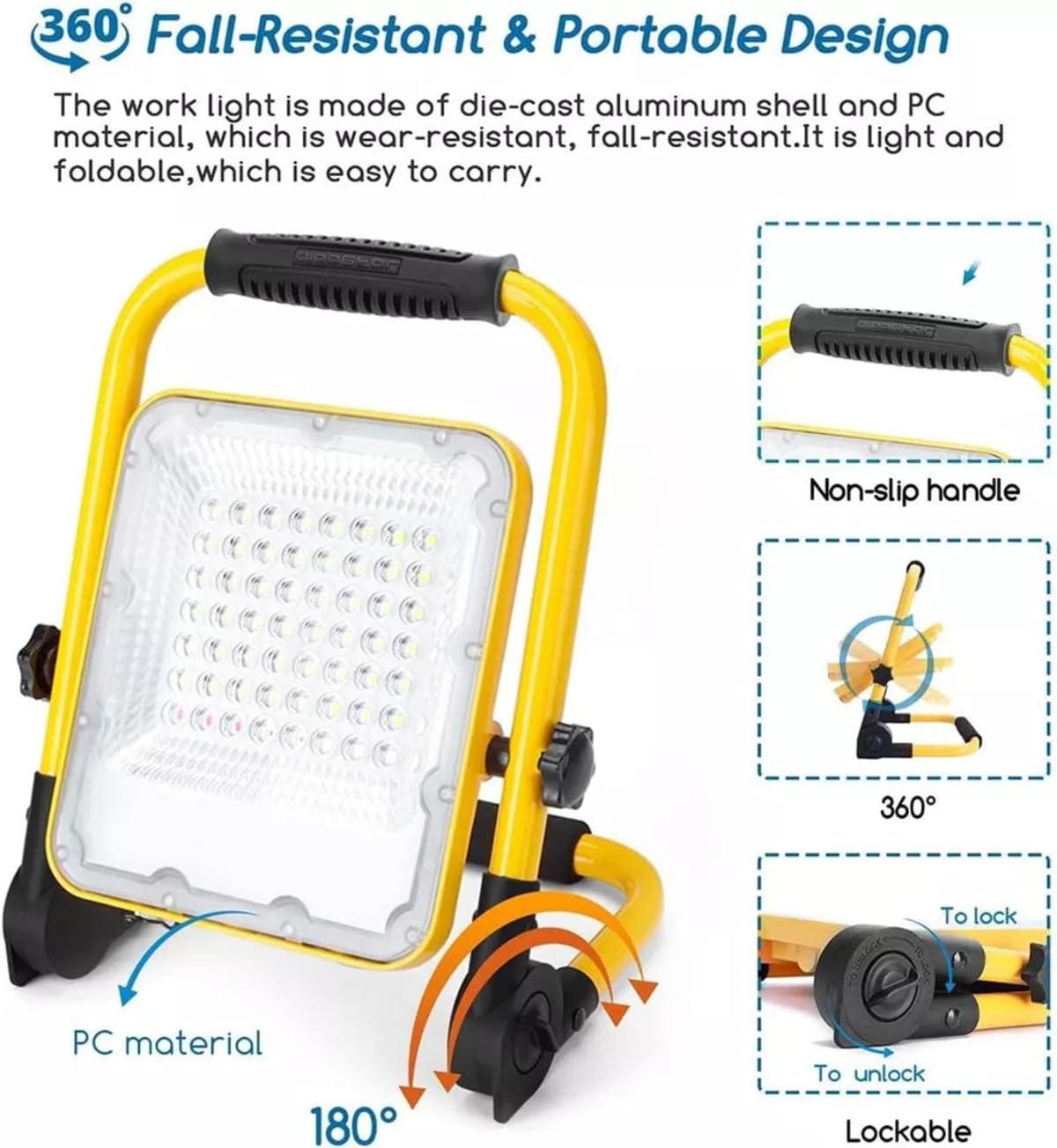 FARO LED RICARICABILE 200WATT FARETTO BATTERIE LUCE FREDDA REGOLABILE