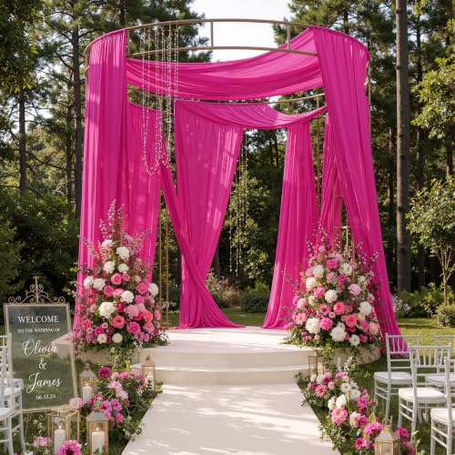 Image of 50ftx15ft Hot Pink Backdrop Curtains for Parties, Wrinkle Free Polyester Hot Pink Photo Backdrop Drapes 10 Panels 15 ft Long Back Drop Cloth for Wedding Birthday Photography Background Party