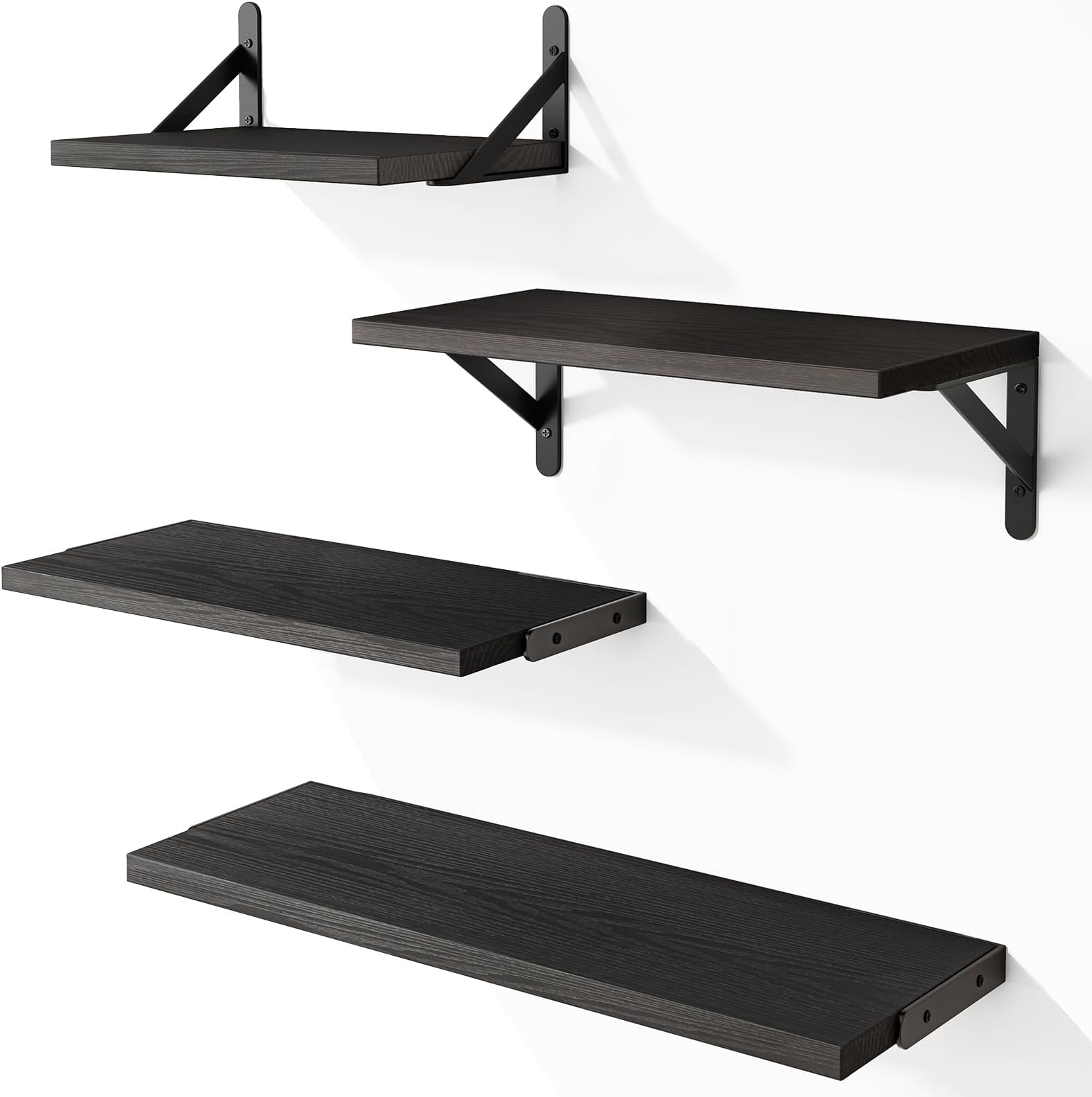 YGEOMER Black Shelves for Wall, Black Wall Floating Shelves Different Sizes for Living Room, Bathroom, Bedroom, Kitchen, Home Decor (Set of 4)