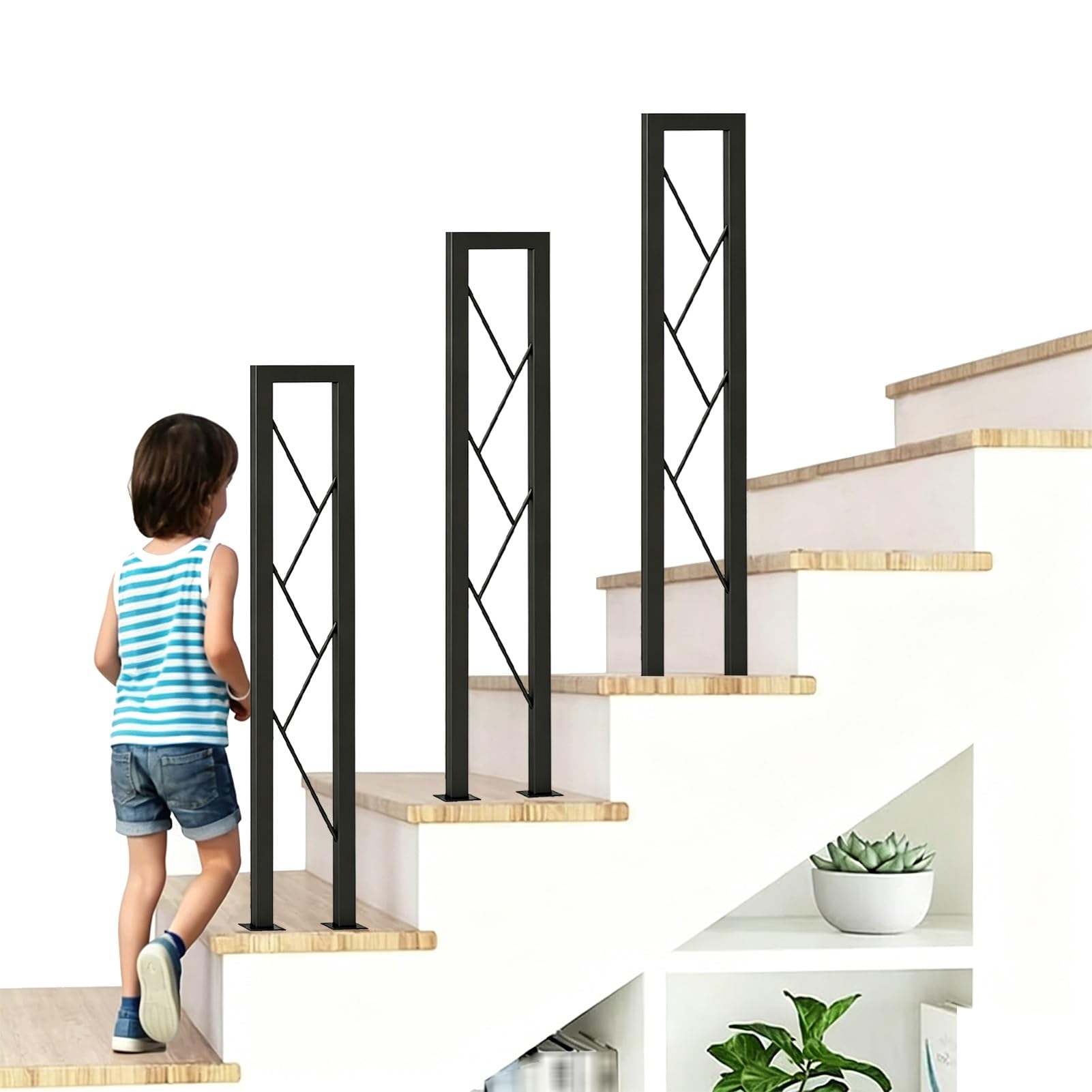 Stairs Handrail Railing, Wrought Iron Handrail Banister External Or Interiors, Corridor Support Rod for Villa Loft Porch, Easy to Install(90cm/35in)