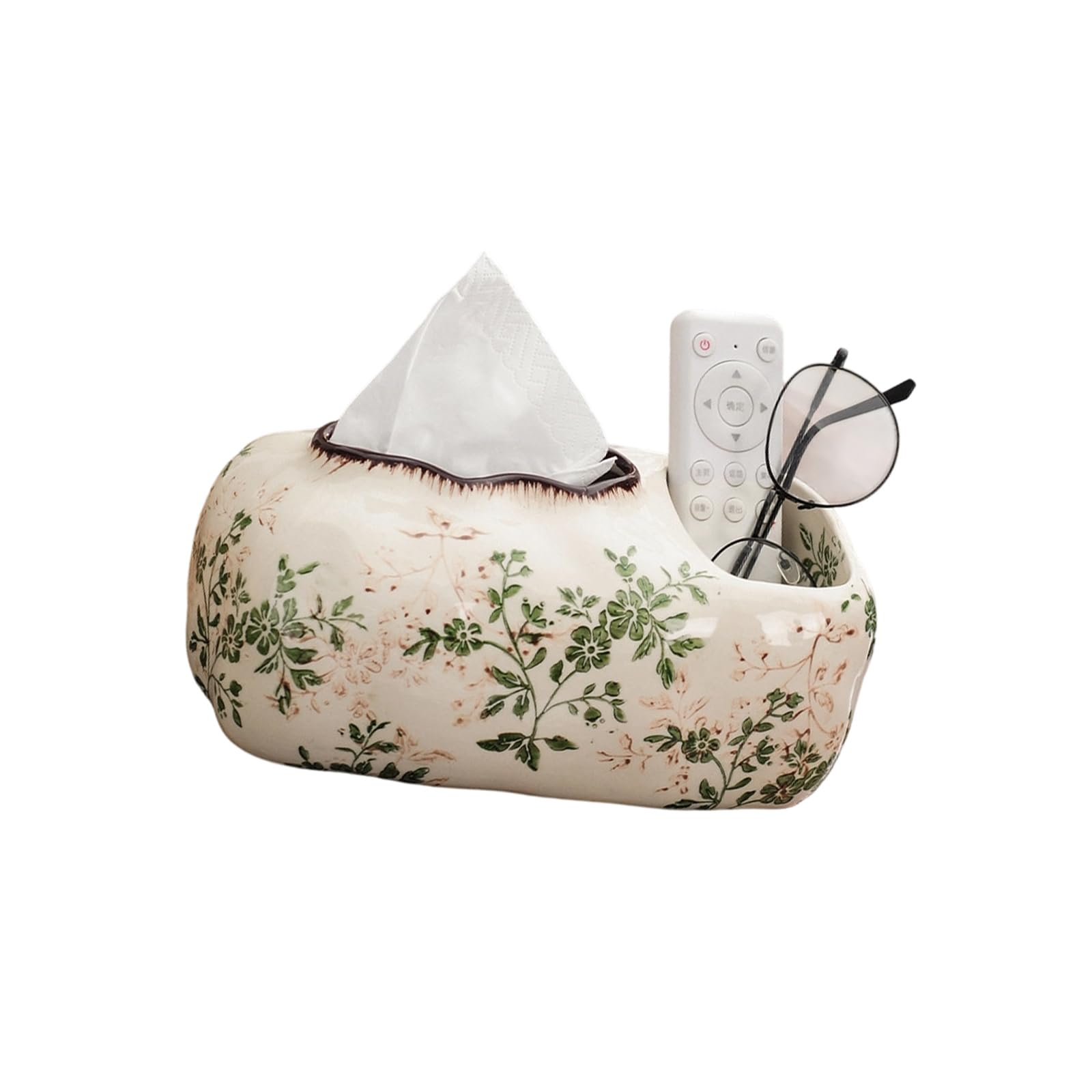 Ceramic Tissue Dispenser/Fruit Platter/Dried Fruit Box/Vase/Chopsticks Holder Handcrafted Decorative Storage Old Ceramic Tissue