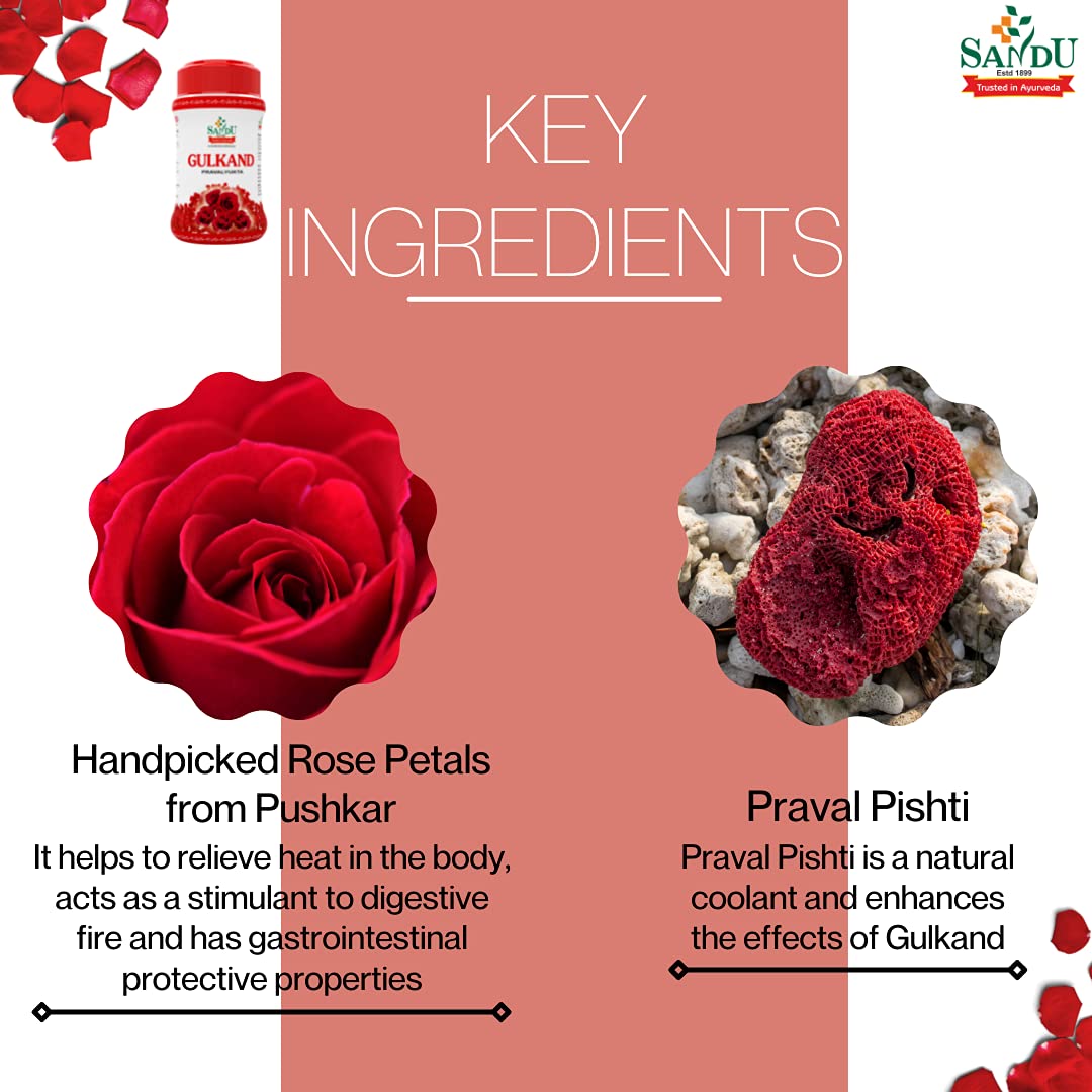 Sandu Gulkand (Pravalyukta) | Made Using Organic Hand-Picked Rose Petals | Excellent Coolant (400 g) 2