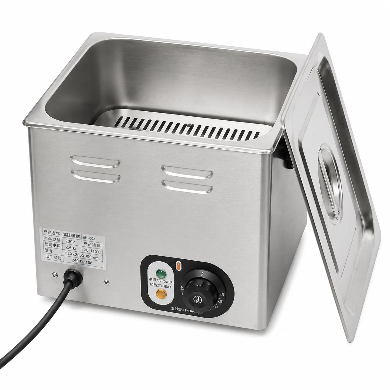 Cocedor de Huevos Eléctrico Profesional 60 Huevos, Acero Inoxidable con Termostato, 2,6 kW, para Cafeterías y Buffets
