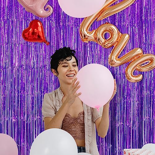 Image of 5 Pack Purple Fringe Backdrop 3.2ft x 8.2ft Foil Curtain Tinsel Foil Fringe Curtains Backdrop Tinsel Backdrop Streamers for Birthday Curtain Party Decoration Wedding Christmas Decoration (Purple)
