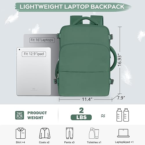 Miniatura 6 de Getravel Mochila de viaje grande, bolsas de mano para aviones, bolsa ligera para artículos personales, mochila para laptop, mochila casual para