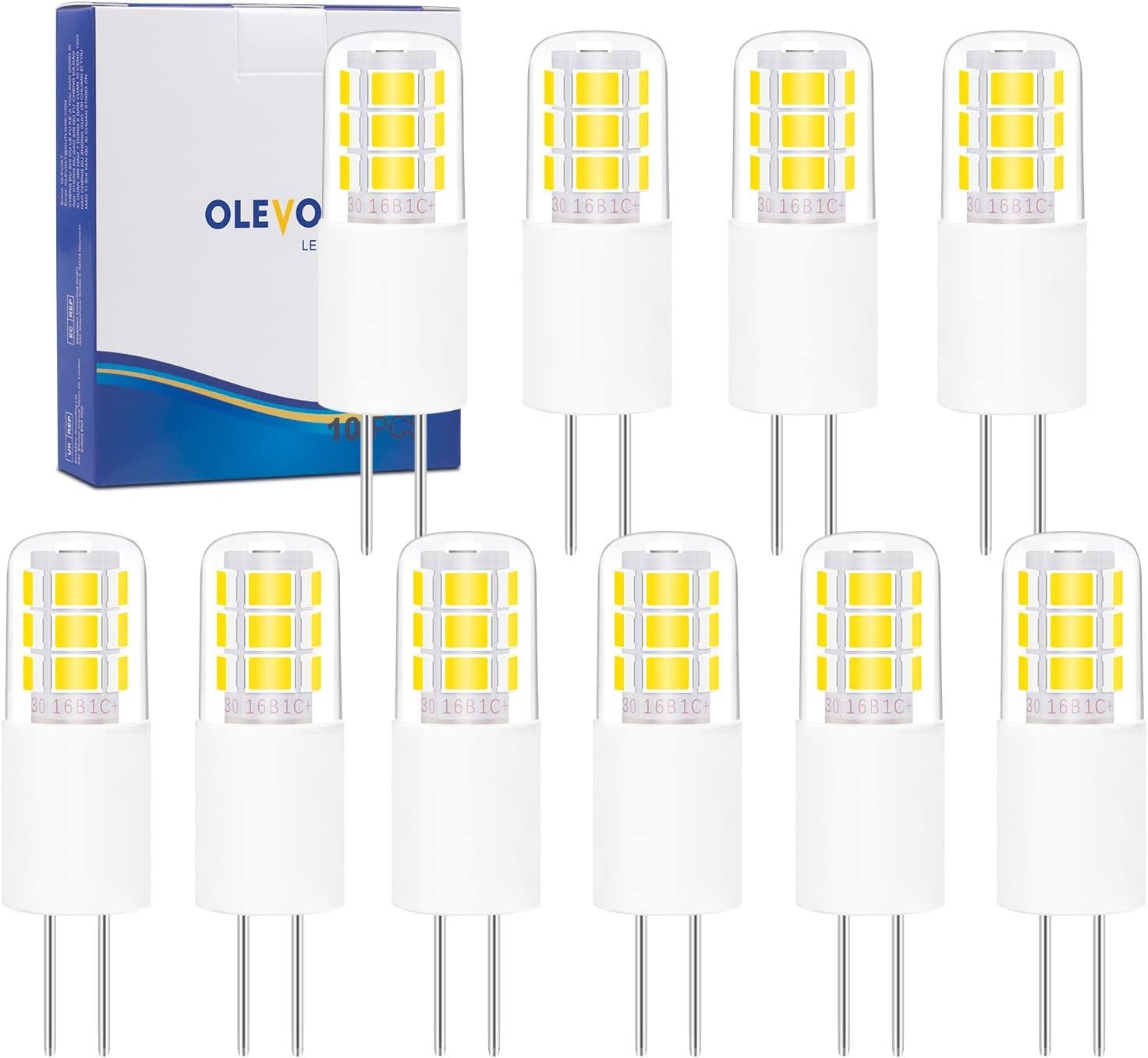 OLEVOLT Bombillas G4 LED 12V Blanco Neutro 4000K Bulbo LED G4 2W Equivalente a 20W Halógeno Bombillas, 250LM Capsule LED G4 No Regulable Sin Parpadeo Paquete de 10