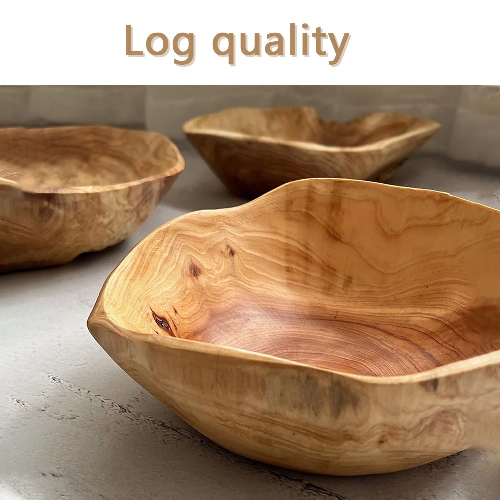 Insalatiera in legno, decorativa, in legno naturale, fatta a mano, irregolare per frutta, insalate, caramelle e snack (20-24 cm)