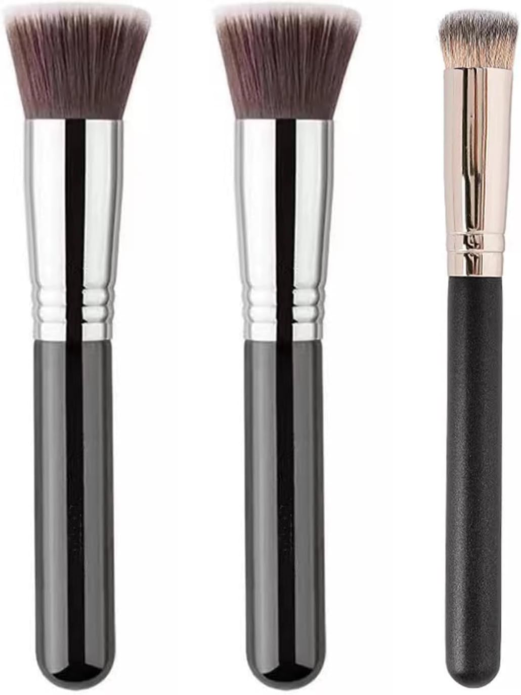 ZhuanZhenWFoundation Brush, 3 Pcs Buffing Makeup Brushes Flat Top and Angled Foundation Make Up Brushes Kabuki Face Makeup Brush for Concealer, Powder, Cream and Liquid Makeup