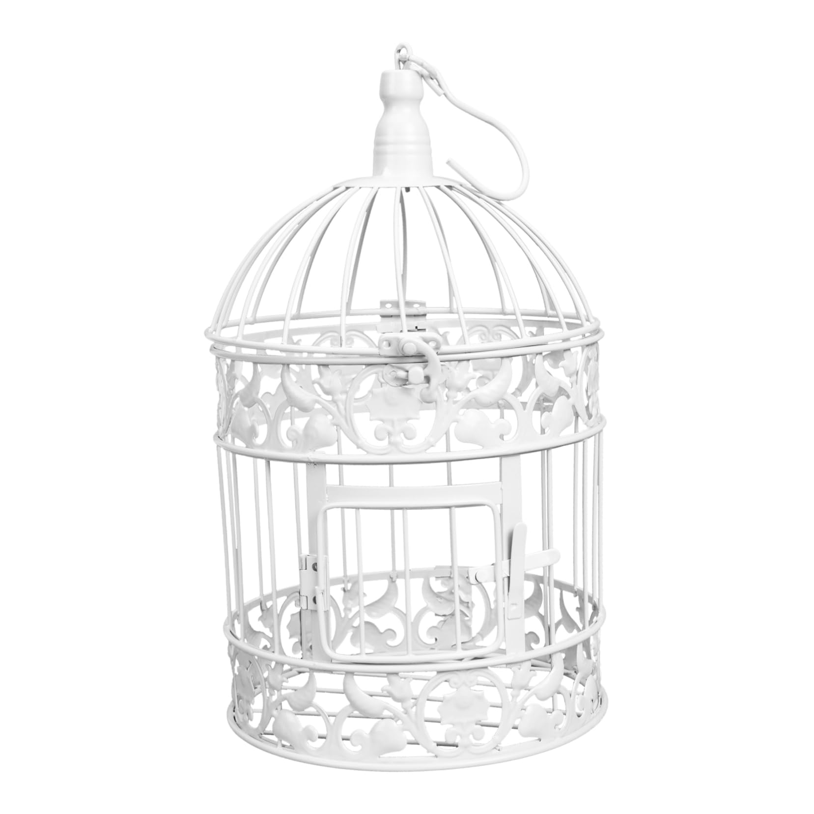 OUNONA Metal Bird Cage Centerpiece, Hanging Birdcage Lantern Wedding Candle Holder Flower Stand for Table Centerpiece White Iron