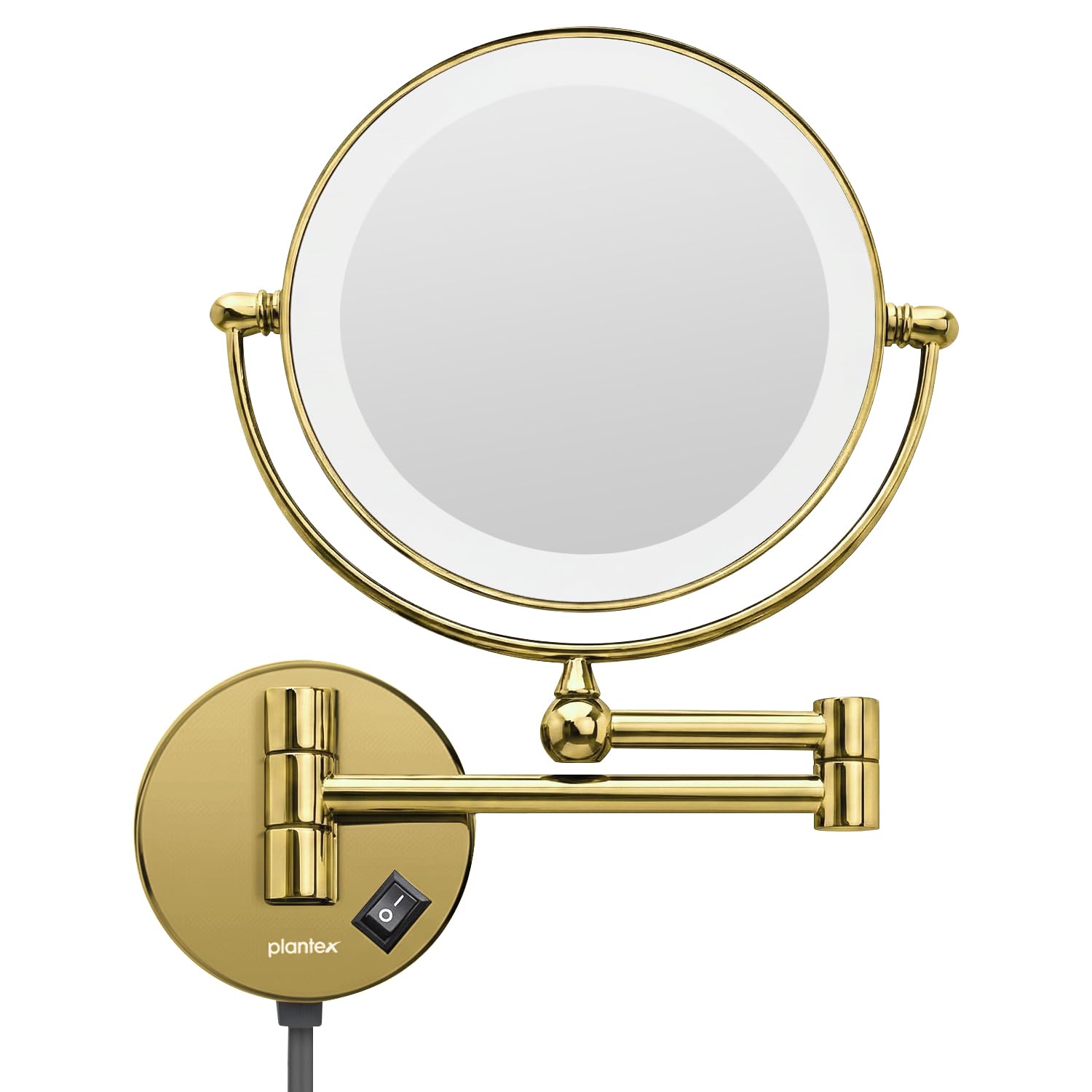 Plantex Brass and 304 Stainless-Steel Magnifying Mirror with LED/Wall Mount Makeup Mirror with Light/Zoom Mirror- 5x/1x Magnification (8 Inch-Gold)-image-33