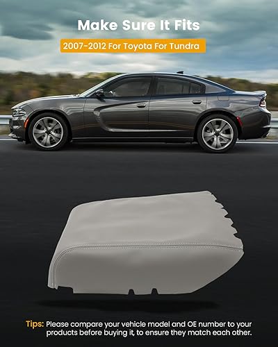 Miniatura 5 de ROADFAR Para Toyota Tundra 2007 2008 2009 2010 2011 2012 2013 Tapa de la consola central Apoyabrazos cubierta de reemplazo de piel para gris