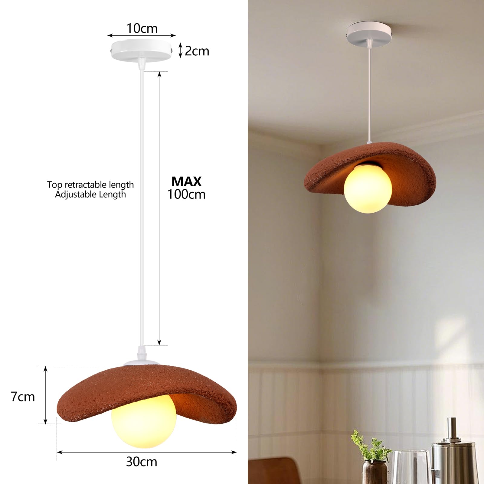 Żyrandol, nowoczesny, kreatywny, Wabi-Sabi, lampa wisząca, Ø 30 cm, abażur, lampa sufitowa, oświetlenie wewnętrzne, Avce G9, źródło światła do kuchni, jadalni, sypialni