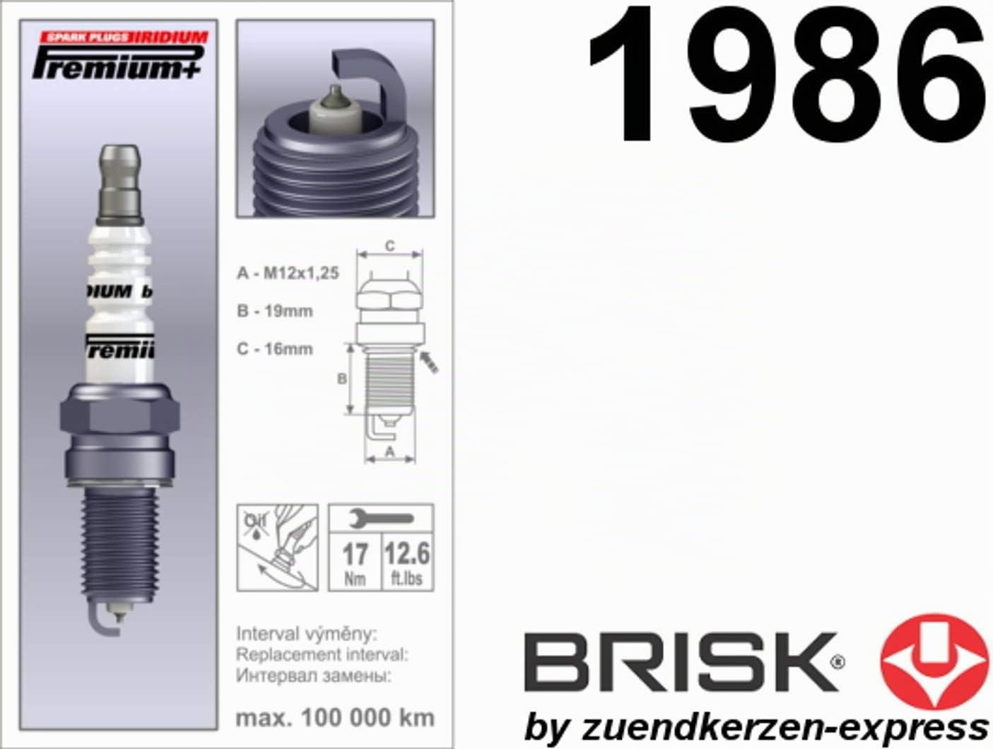 BRISK Iridium Premium+ Plus P38 BR10YIR 1986 - Set di 4 candele di accensione