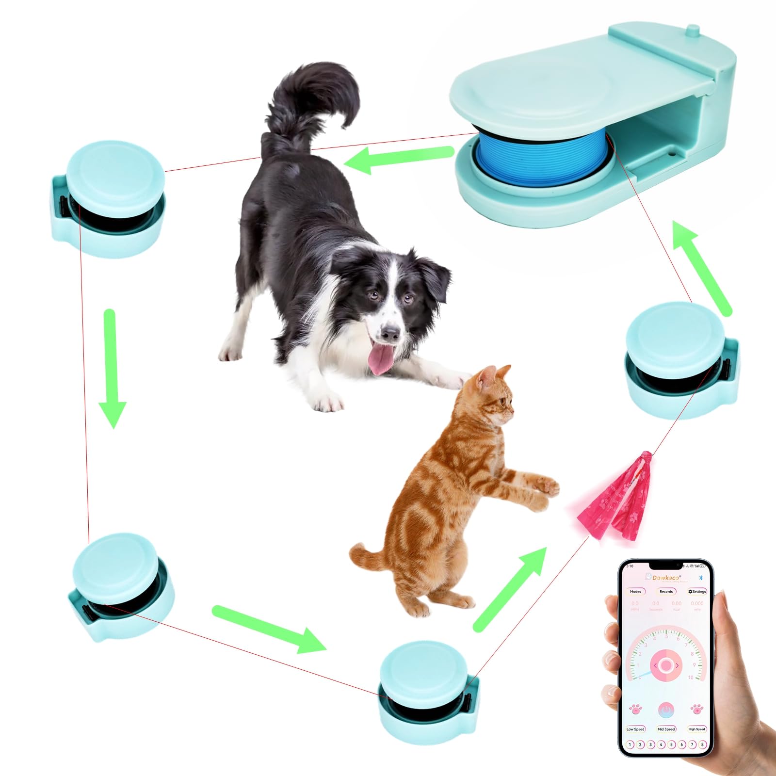 Dowkaco DC-1 Dog Toys for Large Dogs，Lure Coursing Machine,Dog Chase Toy Motorized Line，Dog Agility Course Backyard Set，Dog Toys (Pink)