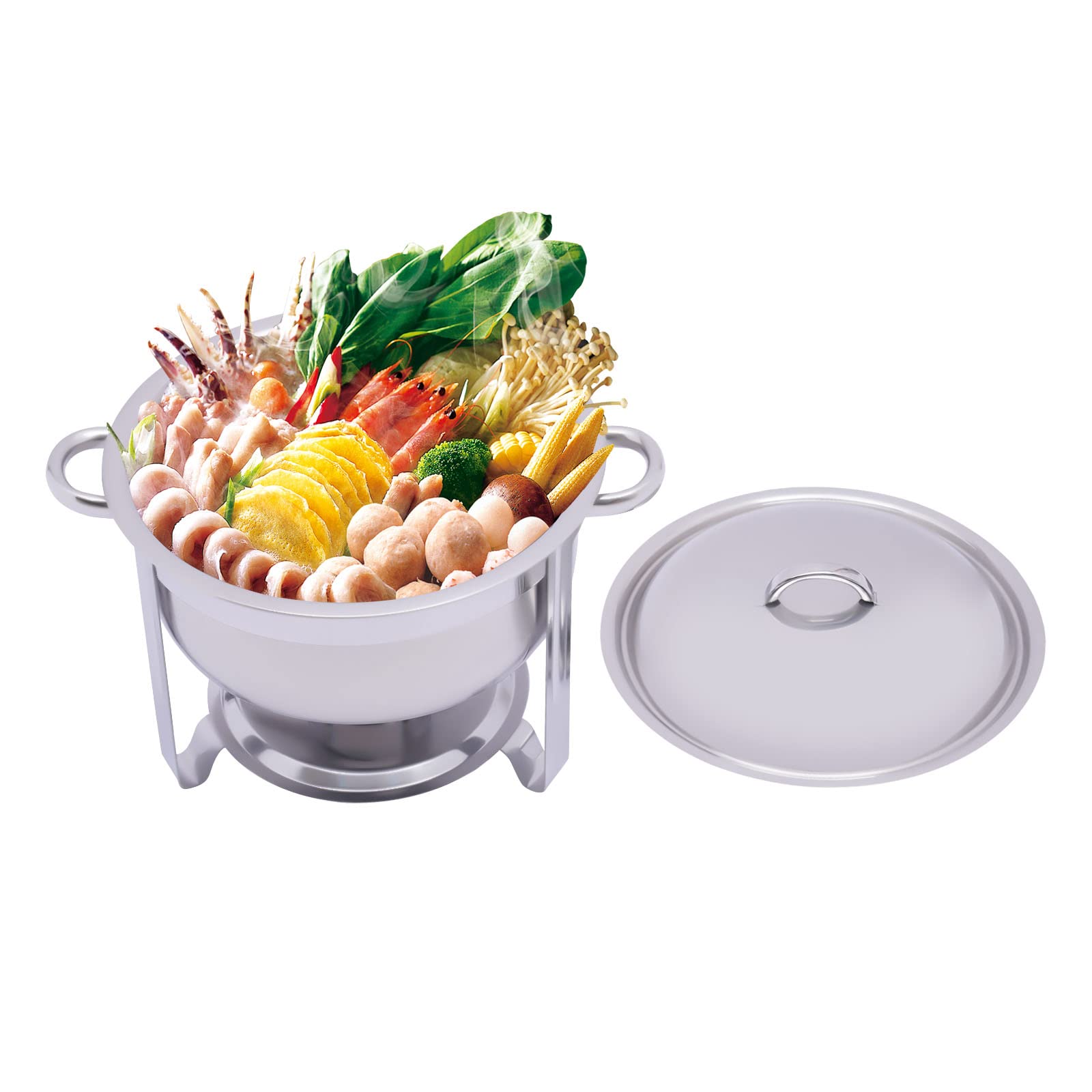 Acero inoxidable Chafing Dish, calentador de alimentos de 5,2 Qt, recipiente de calor redondo de acero inoxidable, juego de buffet para actividades al aire libre, para celebraciones, fiestas
