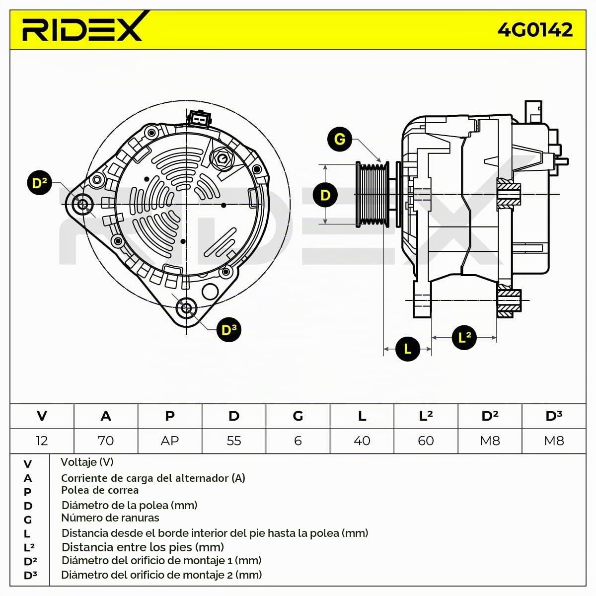 RIDEX 4G0142 Alternador Compatible con VW Golf 4 Hatchback 1J1
