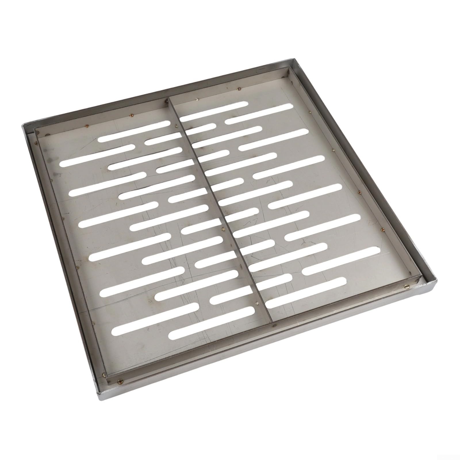Couvercle de vidange robuste en acier inoxydable avec antidérapant brossé et drainage rapide multi-trous, conçu pour une résistance durable à la rouille et une capacité de charge (300 x 300 x 20 mm)