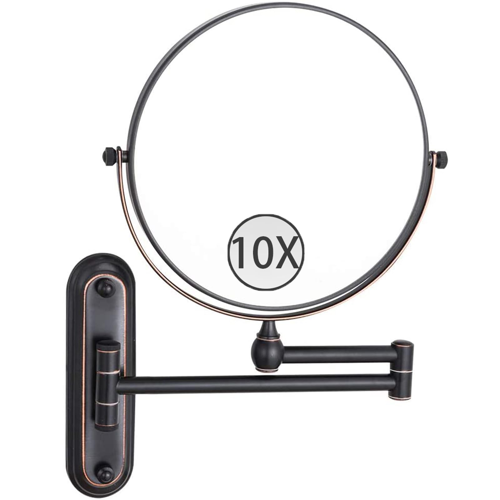 SXFSDOU 6" Wall Mounted Makeup Mirror with Magnification, Double Sided Magnifying Mirror, Bathroom Shaving Vanity Extendable Arm,Black,10X