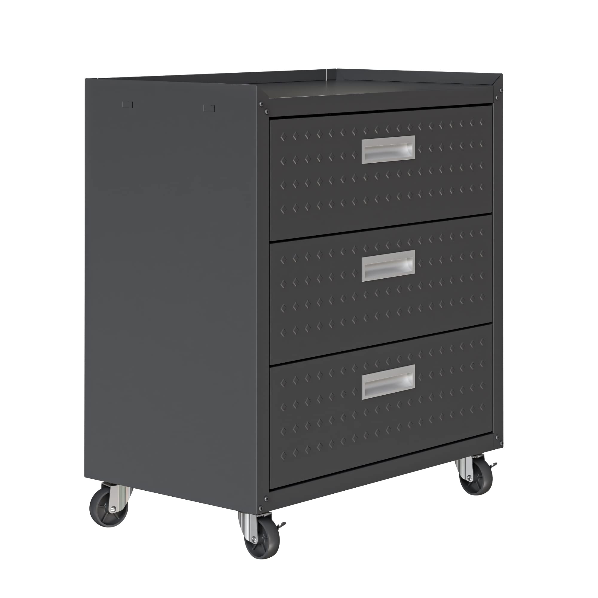 Manhattan Comfort Fortress 3-Piece Steel Garage Storage Set – 2 Mobile Cabinets + Work Table (Gray)