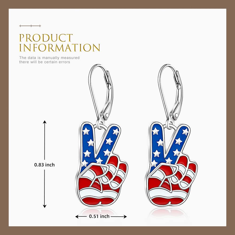 Patriotic 4th of July Earrings for Women fourth of July American Flag Earrings Sterling Silver Peace Sign Red White and Blue Dangle Patriots Independence Day Gifts - Image 2