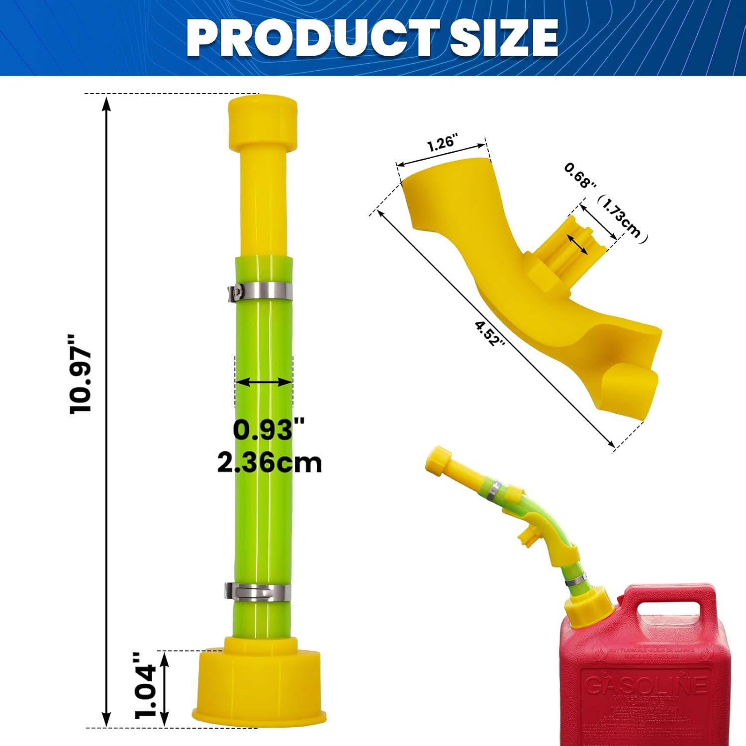 1 PCS 10.8" Gas Can Spout Replacement with Hose Bender, Compatible with Midwest & Scepter Fuel Cans, Fits 1/2/5/10 Gallon Jugs with 1.75"-1.8" Threads, Leak-Proof PVC Nozzle with Patented Design
