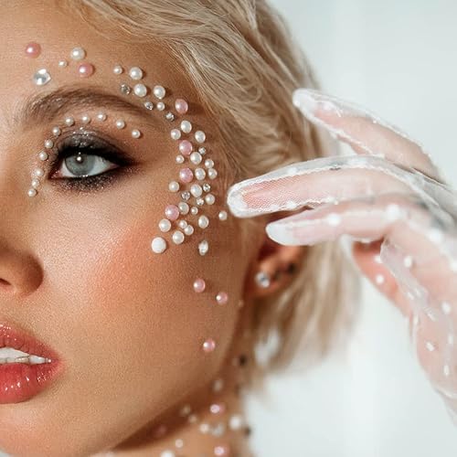 Miniatura 2 de 1730 piezas de diamantes de imitación transparentes y calcomanías de perlas autoadhesivas, calcomanías de cristal brillantes para belleza facial,