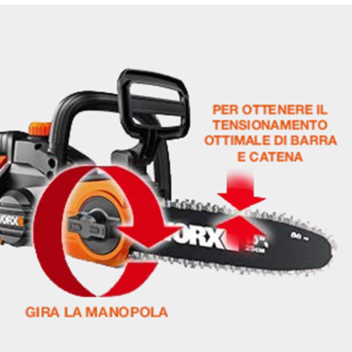 WORX WG322E.9 Motosega elettrica da potatura e giardino a batteria 20V, Diam. 25 - Solo utensile