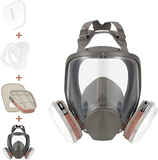 Full Face Respirator Mask Activated Carbon Respirator Masks for Organic Vapor Double Air Filter Cartridge (7in1 Respirator), Grey, M
