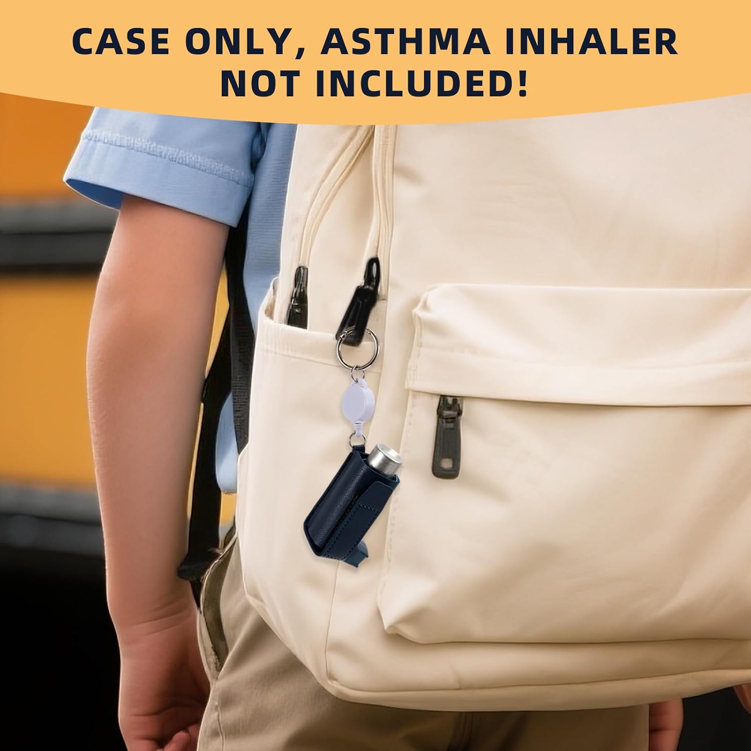 Asthma Inhaler Holder – Lightweight PU Leather Inhaler Case Keychain, Durable & Portable Asthma Keychain Holder for Adults & Kids (Inhaler Not Included) (Blue)
