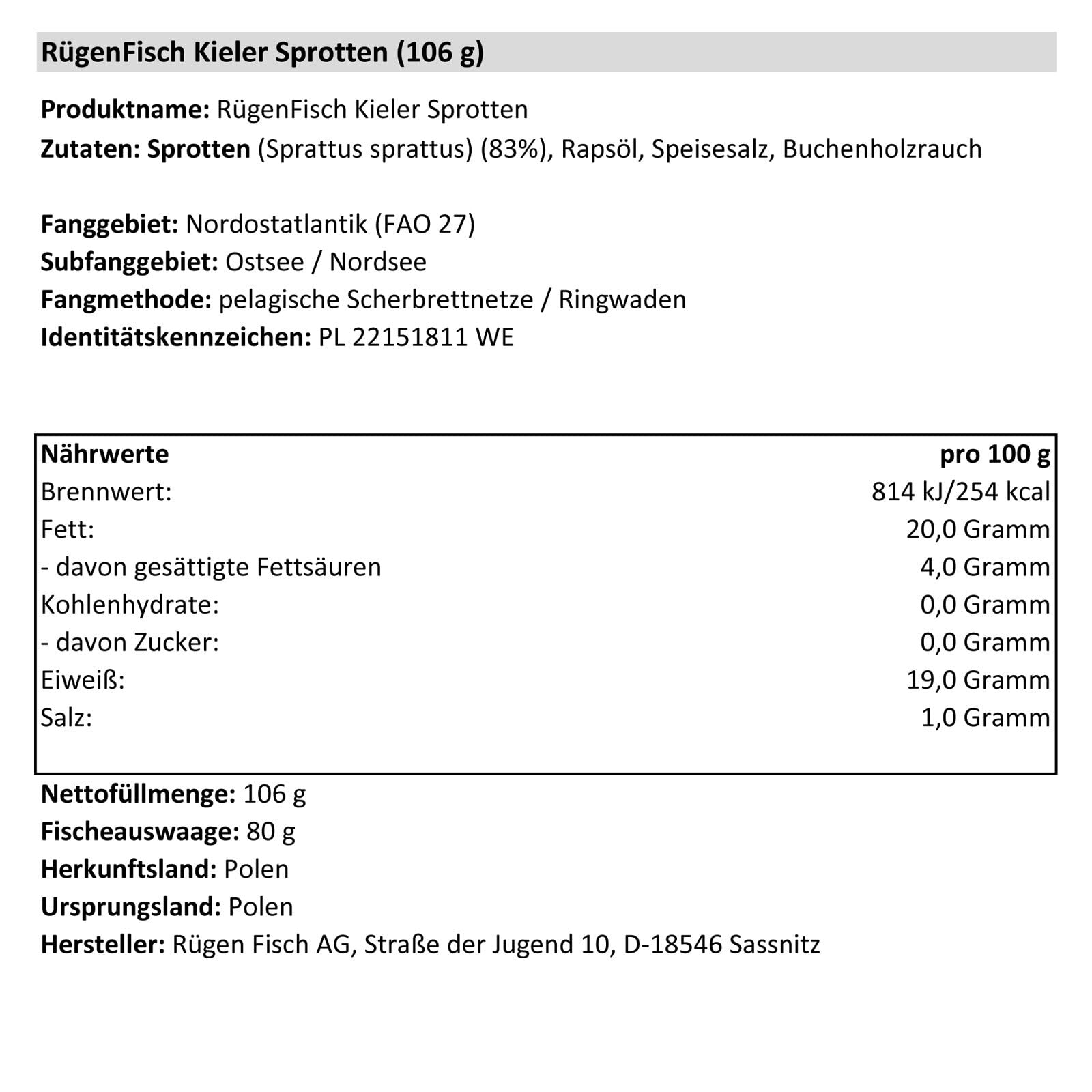 10er Pack Rügen Fisch Kieler Sprotten 10 x 106 g, Fisch geräuchert in Öl