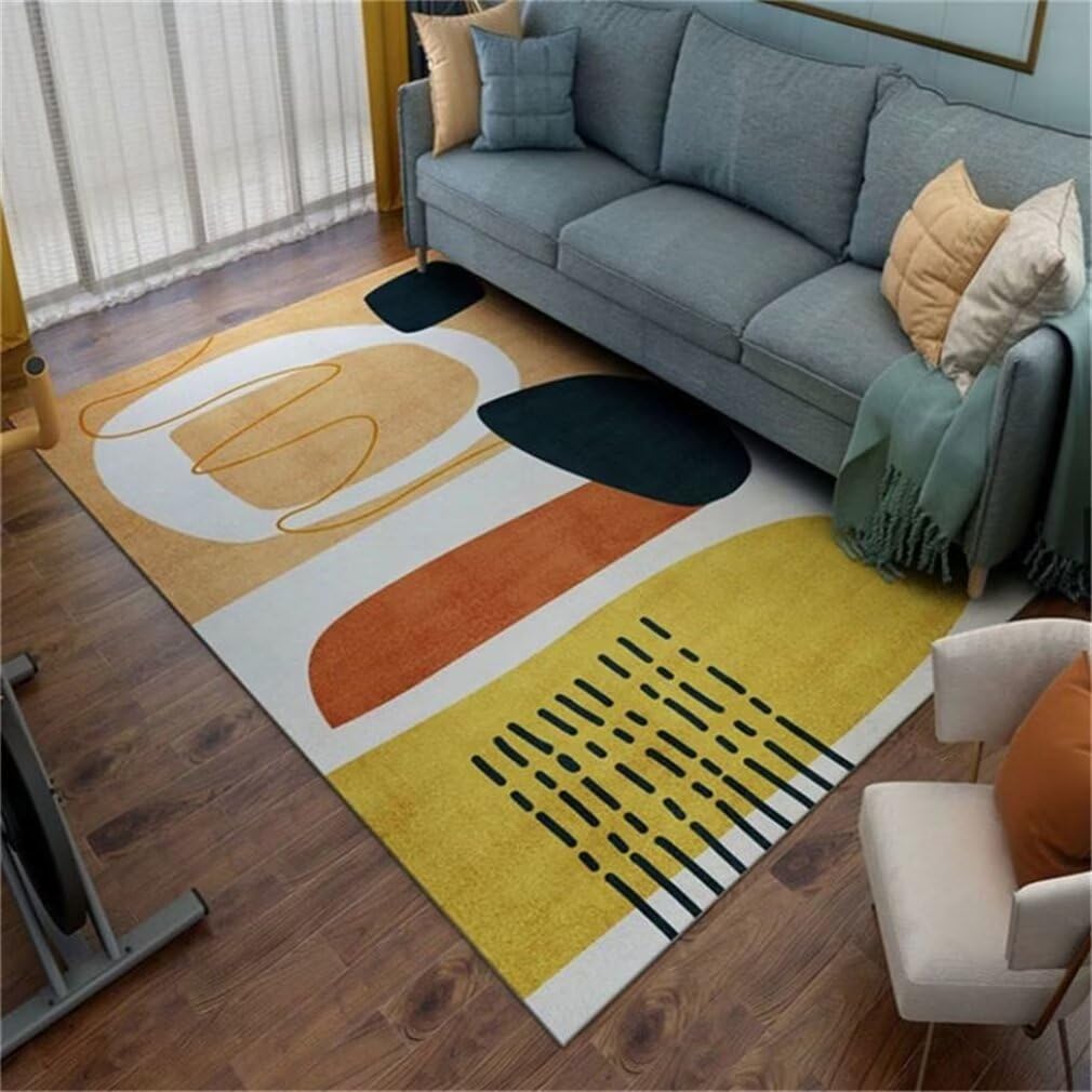 Tapis de salon lavable jaune pour un entretien facile au quotidien