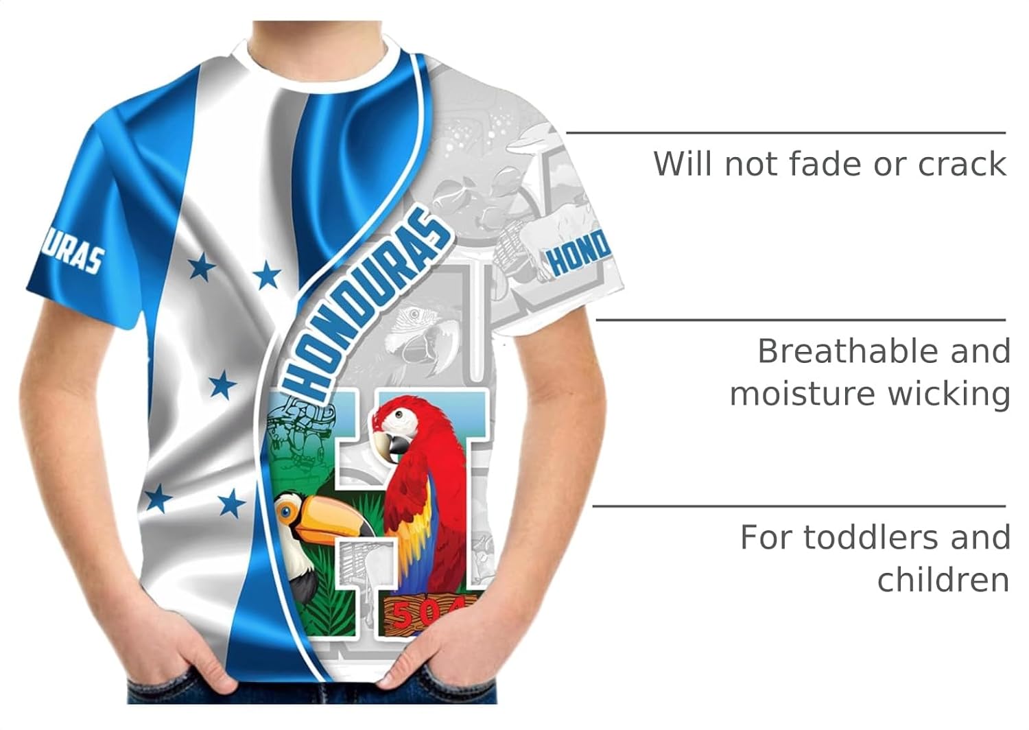 DFZ Boys’Honduras Flag T-Shirt Graphic Short Sleeve Crew Neck T-Shirt Unisex Kids Honduras Jersey
