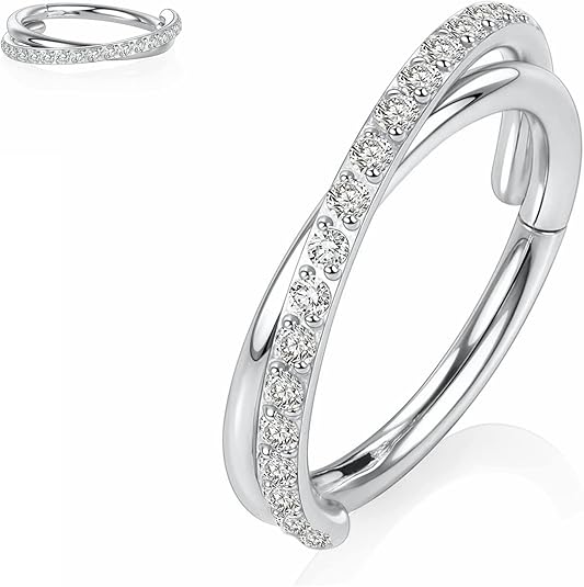 Amazon.com: Yrogcu 316L Stainless-Steel Seamless Double-Ring Hinged Nose-Rings-Hoop: with CZ Ring 16G 8mm Lip Ring Ear Cartilage Clicker Septum Ring Eyebow Daith Rook Tragus Segment Rings Earrings : Clothing, Shoes & Jewelry