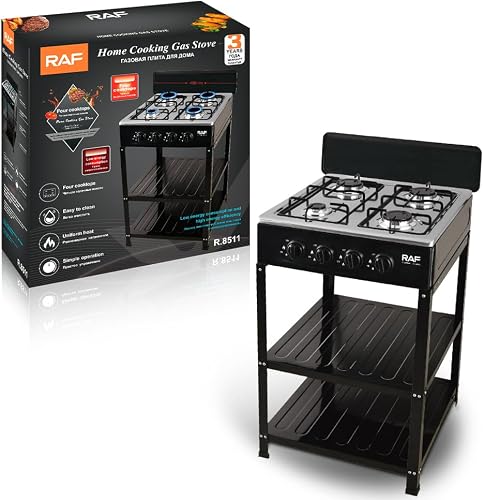 RAF Home Cooking Gas Burner with Stand, 50x50x95cm | Uniform Heat Distribution, Easy to Clean, 2-Tier Storage Shelf, Low Energy Consumption, Simple Gas Operation