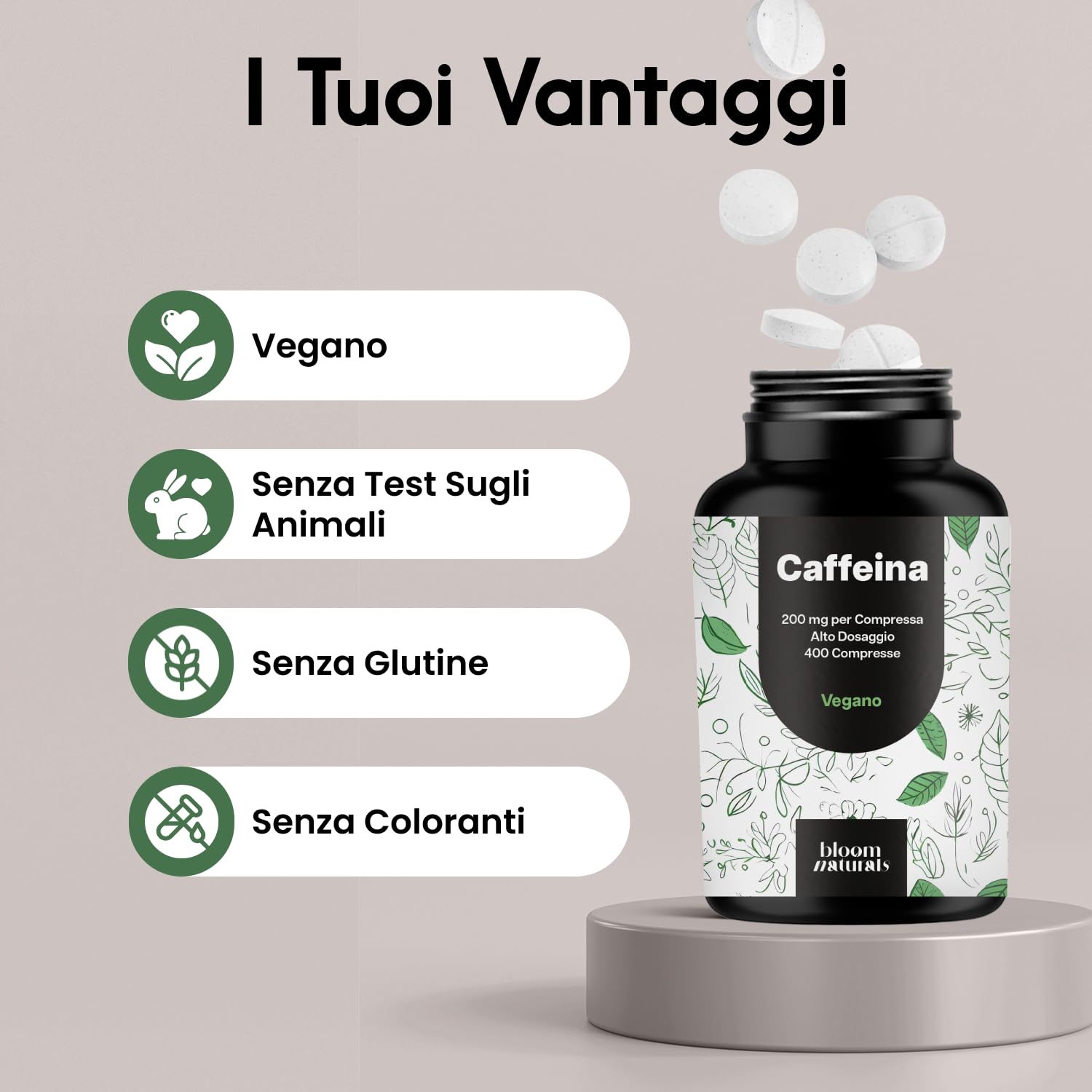 Caffeina Pura – 400 Compresse – 200 mg per Compressa – Alto Dosaggio – Vegano – Prodotto in Germania - Caffeina Integratore - Testato in Laboratorio