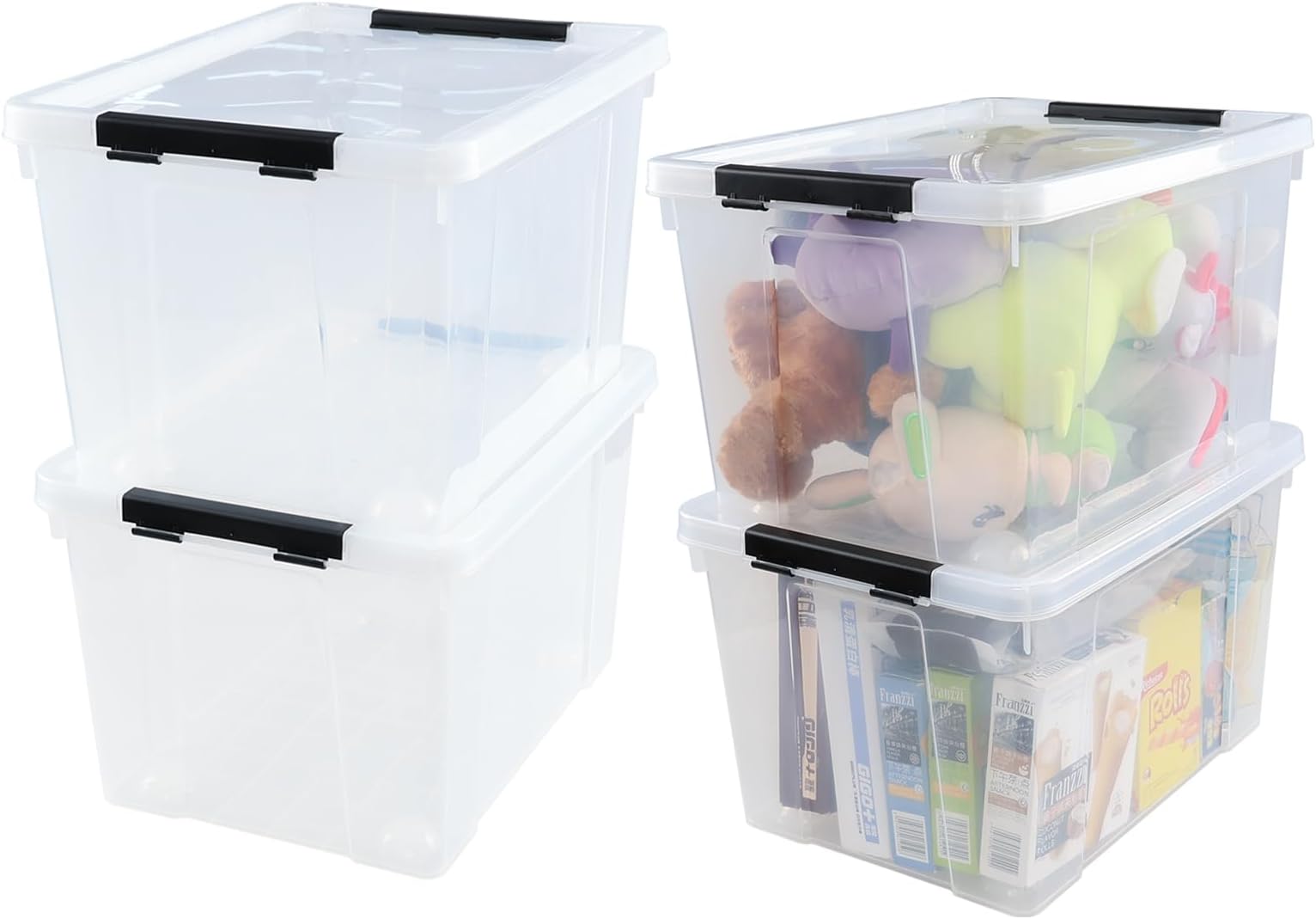 Eagrye 4Pack 32 L Wheeled Clear Plastic Storage Latch Box
